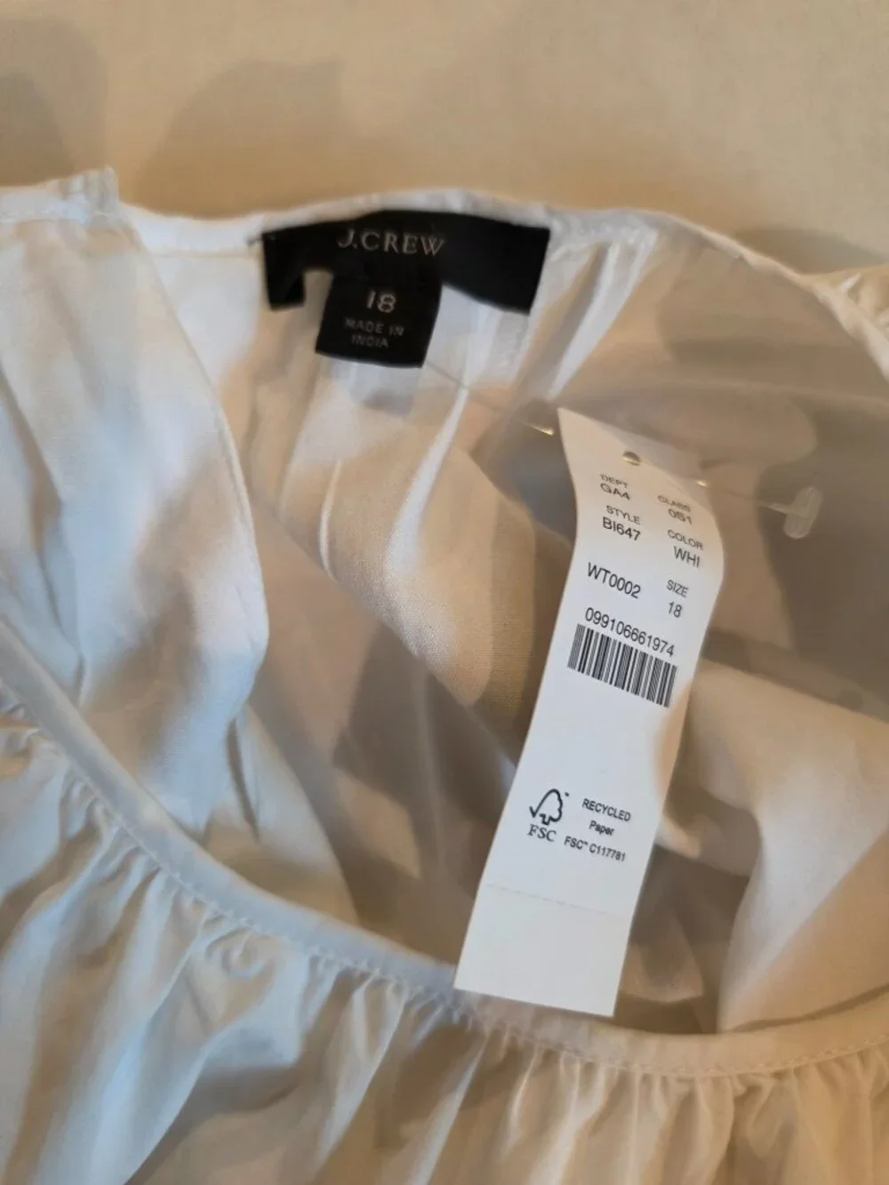 J Crew Tie Back Cotton Poplin White Mini Dress Size 18